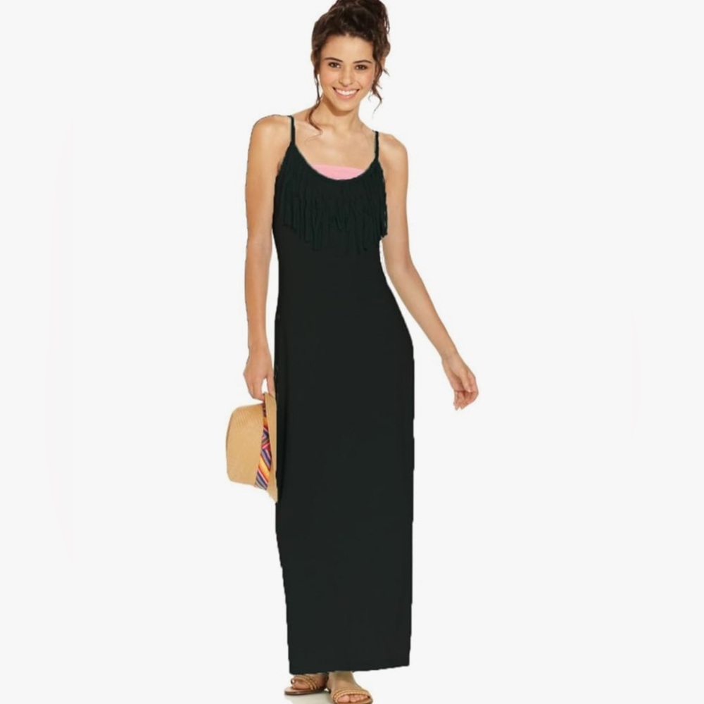 Miken Swim Black Maxi Dress with Fringe Size Medium